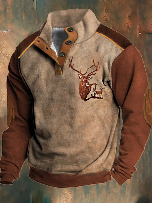 Męska klasyczna bluza z nadrukiem Western Deer Stand Collar Suwak Flush Outdoor