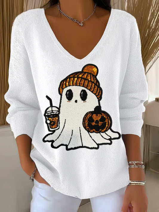 Damski Vintage Ghost Pumpkin Wygodny, swobodny top