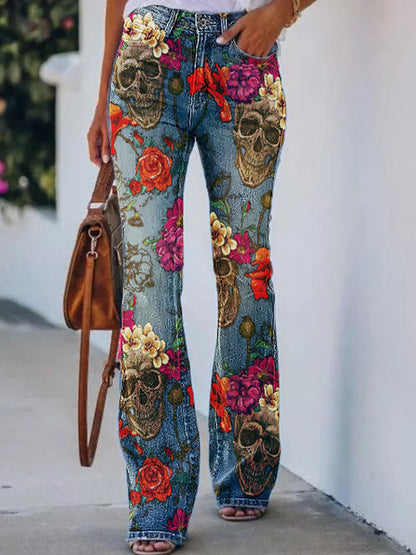 Damskie spodnie w stylu vintage z nadrukiem Faux Denim