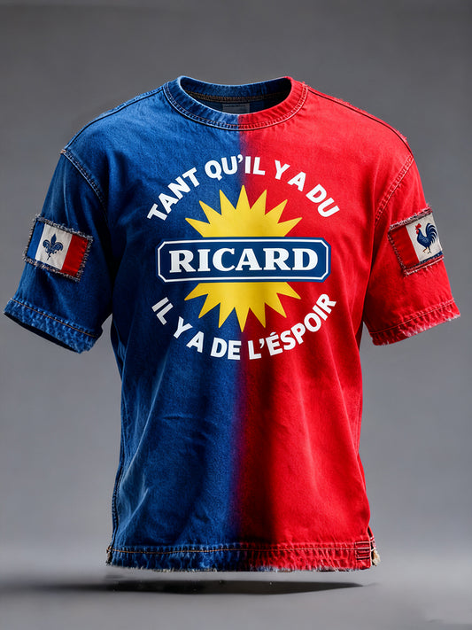 Męska francuska flaga Ricard Casual T-Shirt