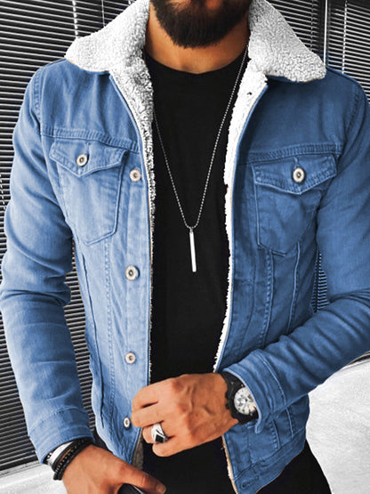 Męska sztuczna wełniana pogrubiona kurtka jeansowa