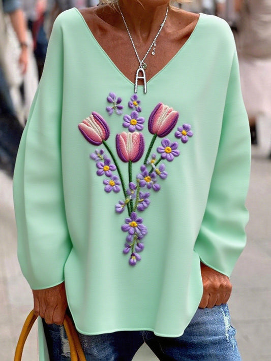 Damski top Comfort z kwiatowym nadrukiem w stylu vintage