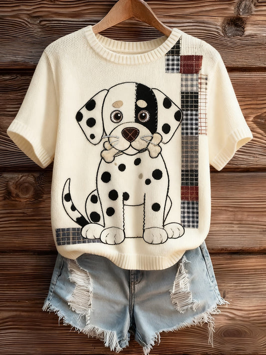 Damski artystyczny nadruk zwierzęcy wygodny top z dzianiny z krótkim rękawem