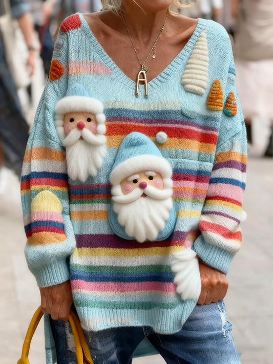 Damski Vintage Christmas Art Print Przytulny top z dzianiny