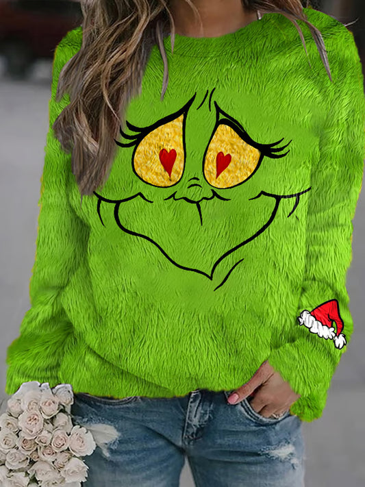 Damska retro świąteczna bluza z nadrukiem artystycznym na co dzień