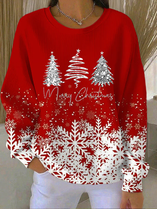 Damska retro świąteczna bluza z nadrukiem artystycznym na co dzień