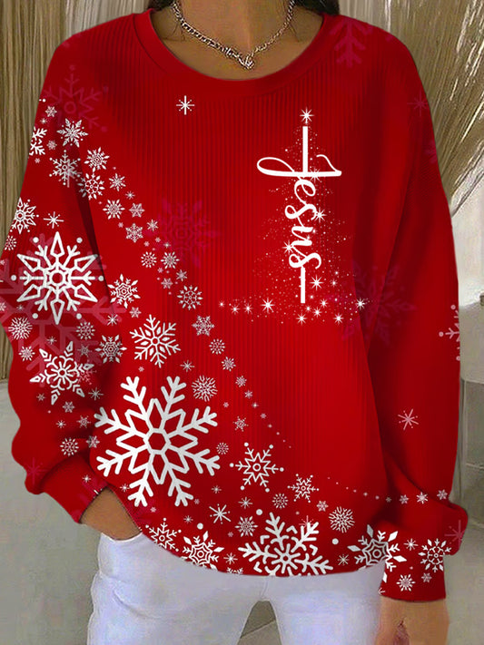 Damska retro świąteczna bluza z nadrukiem artystycznym na co dzień