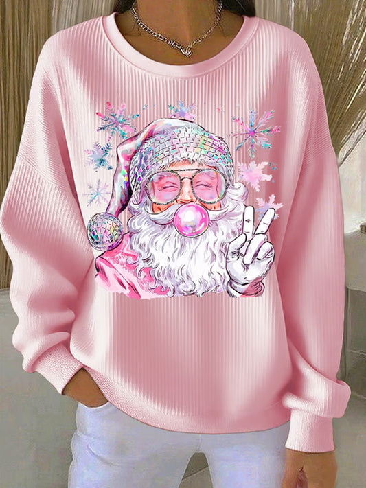 Damska retro świąteczna bluza z nadrukiem artystycznym na co dzień