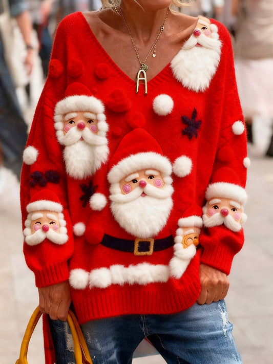 Damski Vintage Christmas Art Print Przytulny top z dzianiny