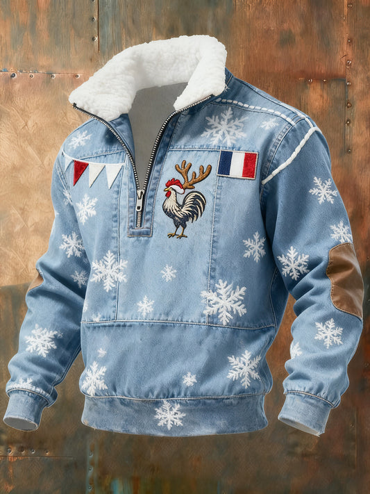 Męska francuska flaga w stylu vintage Ricard na co dzień z futrzany kołnierzykiem