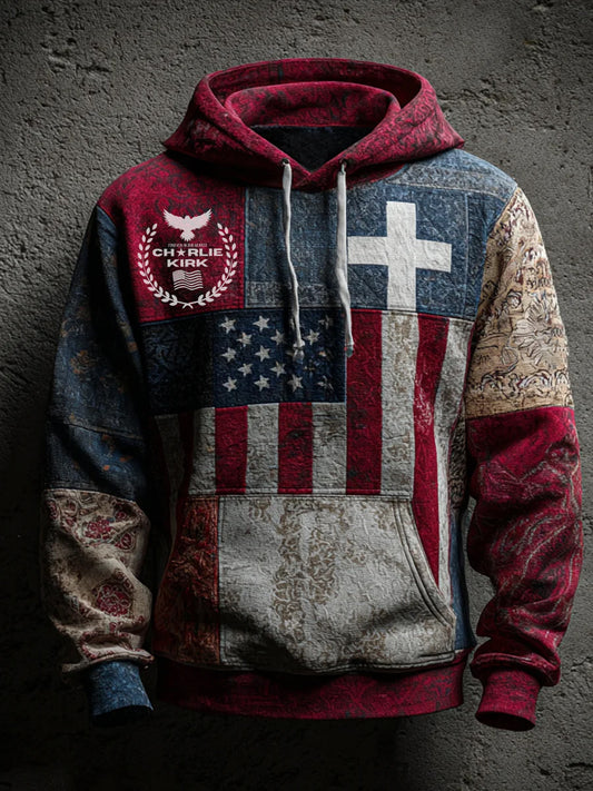 Męska bluza z długim rękawem „ Wolność nie jest darmowa ”z nadrukiem amerykańskiej flagi