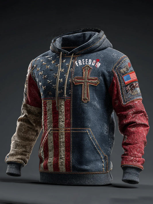 Męska bluza z długim rękawem „ Wolność nie jest darmowa ”z nadrukiem amerykańskiej flagi