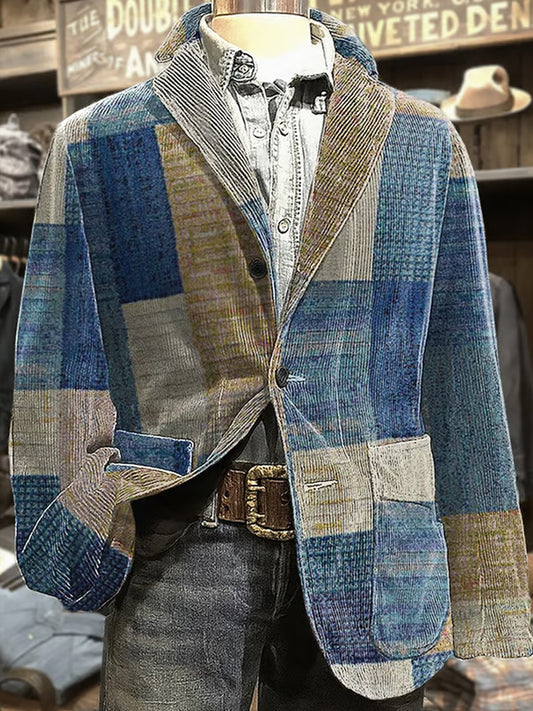 Męska kurtka w stylu retro abstrakcyjnym z nadrukiem w stylu biznesowym na co dzień