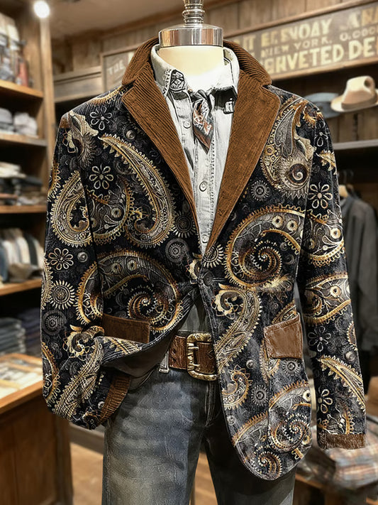 Męska kurtka w stylu retro abstrakcyjnym z nadrukiem w stylu biznesowym na co dzień