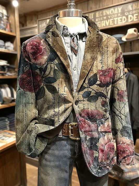 Męska kurtka w stylu retro abstrakcyjnym z nadrukiem w stylu biznesowym na co dzień