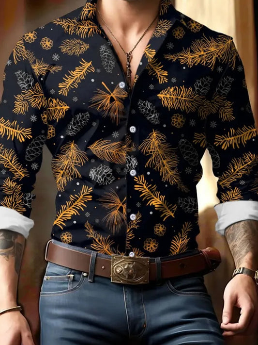 Męska koszula w stylu retro Boże Narodzenie z długim rękawem