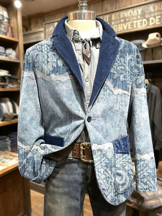 Męska kurtka w stylu retro abstrakcyjnym z nadrukiem w stylu biznesowym na co dzień