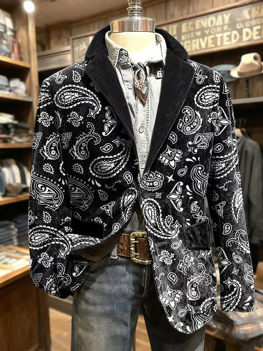 Męska kurtka w stylu retro abstrakcyjnym z nadrukiem w stylu biznesowym na co dzień