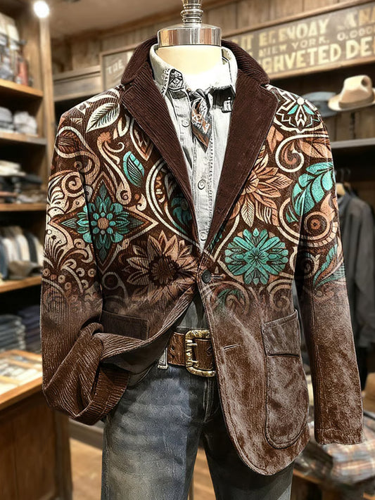 Męska kurtka w stylu retro abstrakcyjnym z nadrukiem w stylu biznesowym na co dzień