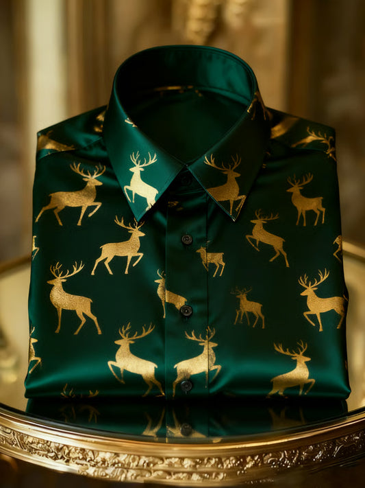 Męska koszula w stylu retro Boże Narodzenie z długim rękawem