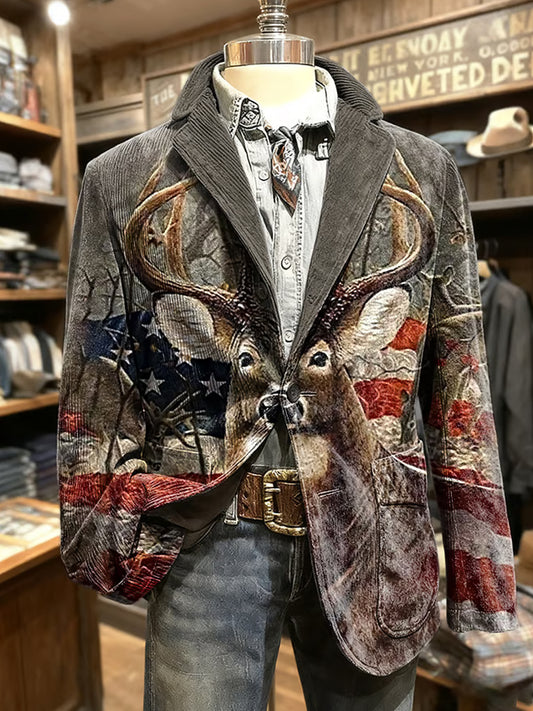 Męska kurtka w stylu retro abstrakcyjnym z nadrukiem w stylu biznesowym na co dzień