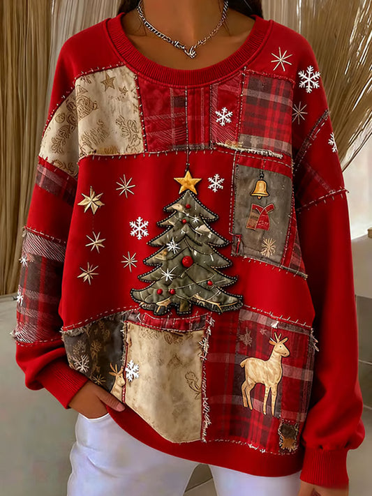 Damska retro świąteczna bluza z nadrukiem artystycznym na co dzień