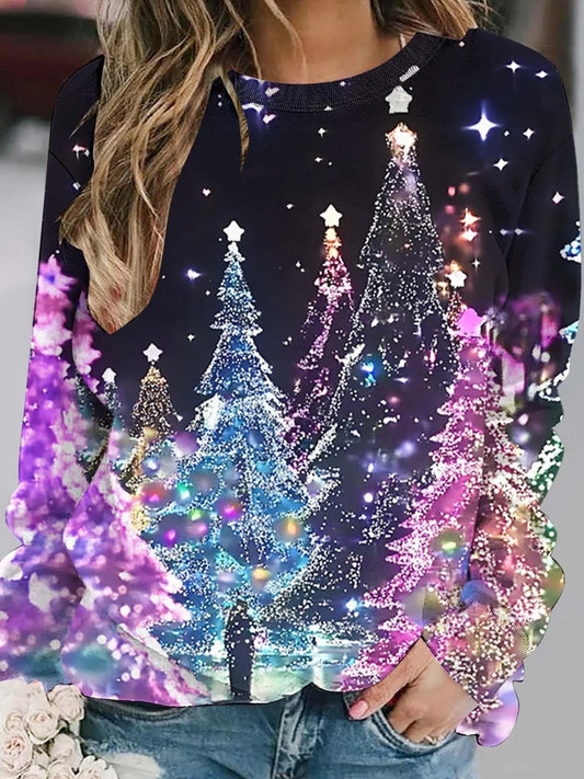 Damska retro świąteczna bluza z nadrukiem artystycznym na co dzień