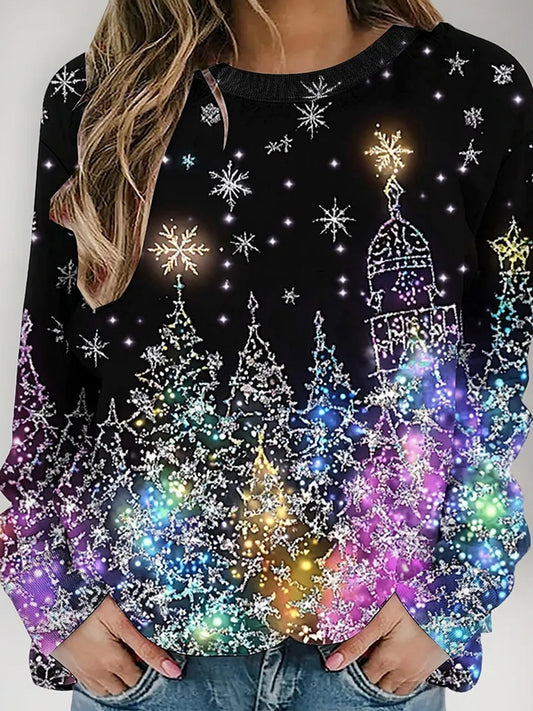 Damska retro świąteczna bluza z nadrukiem artystycznym na co dzień