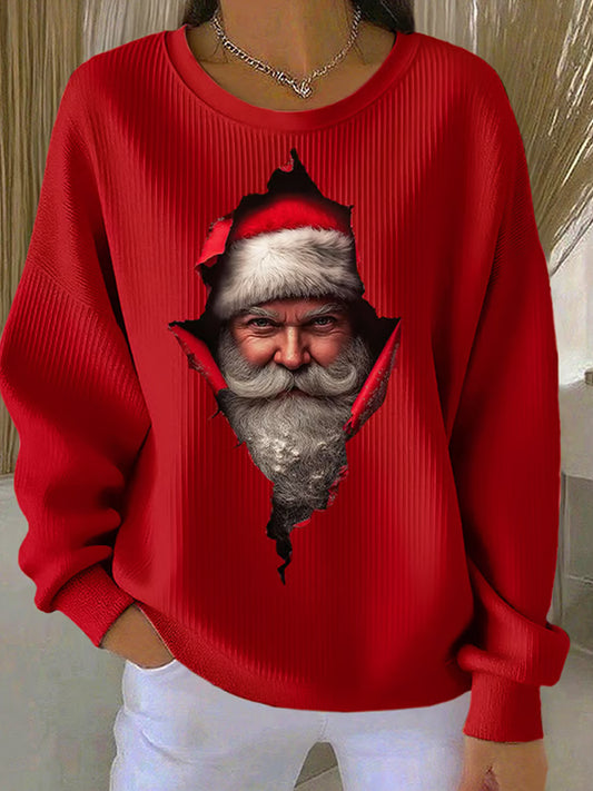 Damska retro świąteczna bluza z nadrukiem artystycznym na co dzień