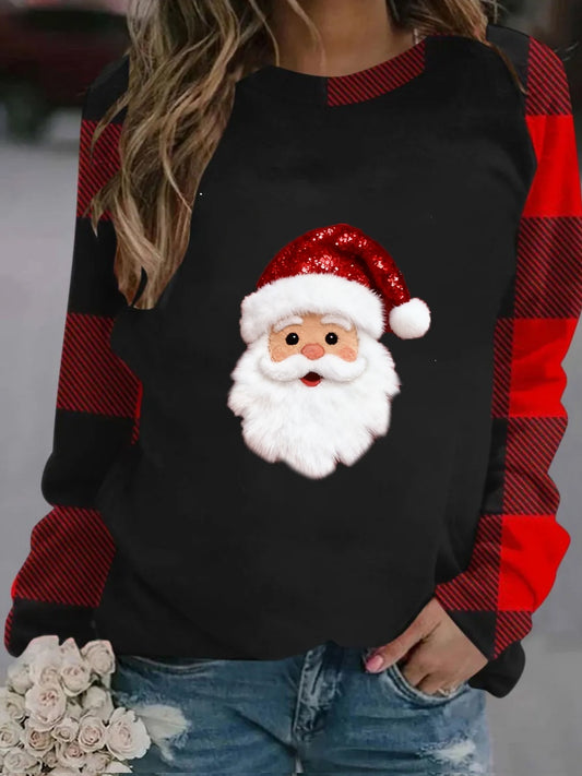 Damska retro świąteczna bluza z nadrukiem artystycznym na co dzień