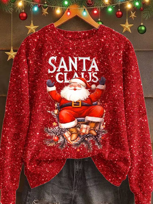 Damska retro świąteczna bluza z nadrukiem artystycznym na co dzień