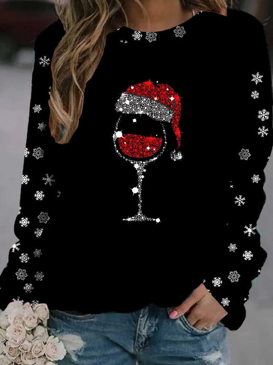 Damska retro świąteczna bluza z nadrukiem artystycznym na co dzień