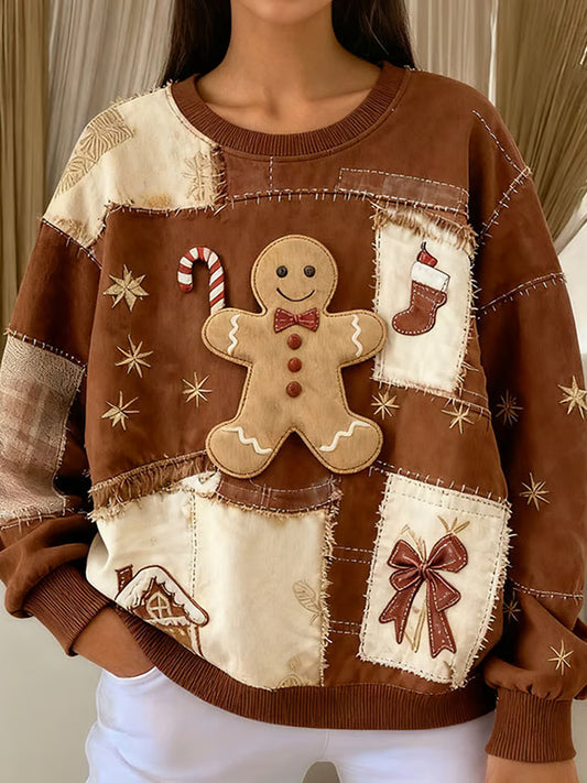 Damska retro świąteczna bluza z nadrukiem artystycznym na co dzień