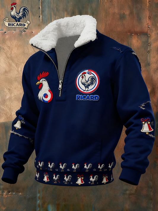 Męska francuska flaga w stylu vintage Ricard na co dzień z futrzany kołnierzykiem