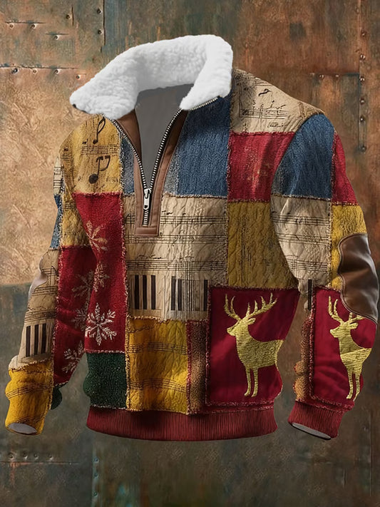 Męska bluza z futrzaną bluzą w stylu retro w stylu retro w stylu artystycznym