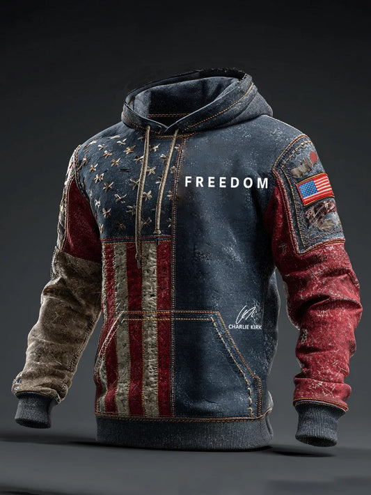 Męska bluza z długim rękawem „ Wolność nie jest darmowa ”z nadrukiem amerykańskiej flagi