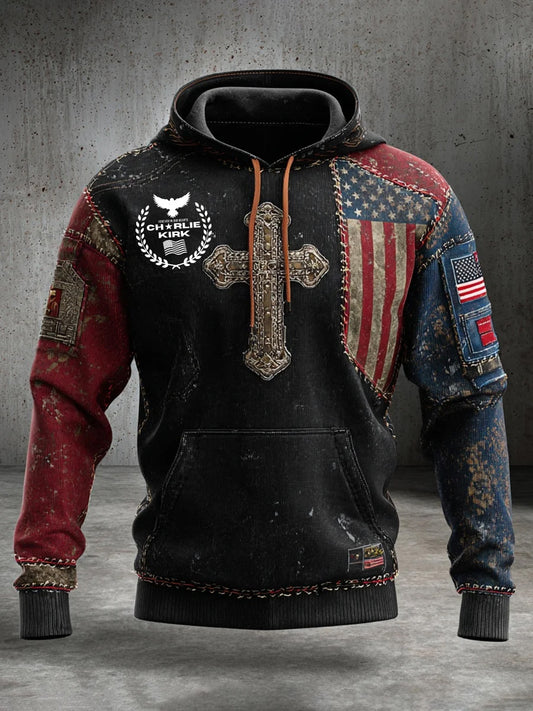 Męska bluza z długim rękawem „ Wolność nie jest darmowa ”z nadrukiem amerykańskiej flagi