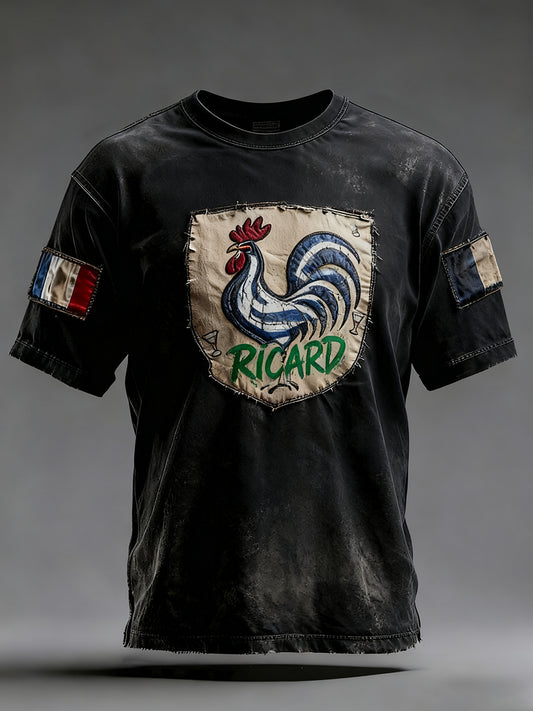 Męska Vintage francuska flaga Ricard w trudnej sytuacji Casual T-Shirt