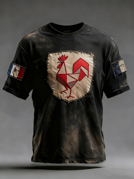 Męska Vintage francuska flaga Ricard w trudnej sytuacji Casual T-Shirt