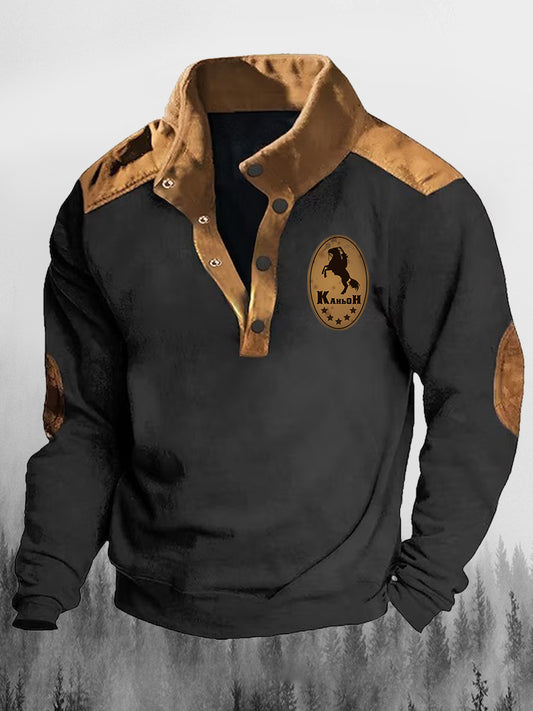 Kapeluszowa luźna bluza z klapką z nadrukiem West Cowboy