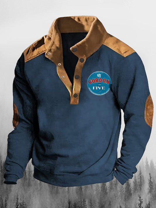 Gordon Five Spirits Culture Printed Lapel Stand Collar Guzik z klapką Luźna luźna bluza