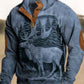 Męski Western Vintage Elk Relief Trójwymiarowy Nadruk Stand Collar Suwak Flush Outdoor Bluza