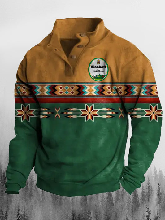 Bischoff Spirits Culture Printed Lapel Stand Collar Guzik z klapką Luźna luźna bluza