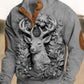 Męskie Vintage Stag Head Trójwymiarowy Wydrukowany Stand Collar Suwak Flush Outdoor Bluza