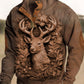 Męskie Vintage Stag Head Trójwymiarowy Wydrukowany Stand Collar Suwak Flush Outdoor Bluza