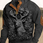 Męskie Vintage Stag Head Trójwymiarowy Wydrukowany Stand Collar Suwak Flush Outdoor Bluza