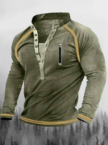 Vintage zamek błyskawiczny z nadrukowanym guzikiem w klapie Henry kołnierzyk w bluzie