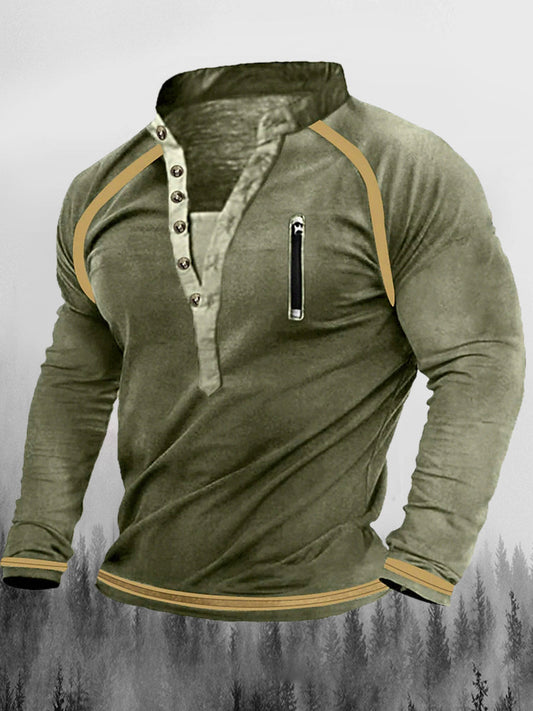 Vintage zamek błyskawiczny z nadrukowanym guzikiem w klapie Henry kołnierzyk w bluzie