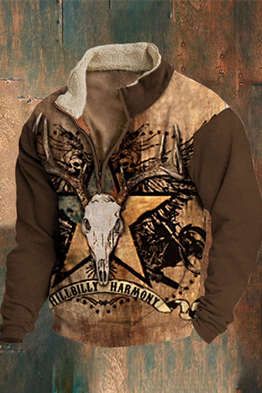 Męskie futrzane kołnierzyki Suwak Retro owcza Totem z nadrukiem 3D Flush Outdoor Bluza