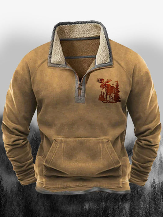 Luźna luźna bluza z luźnym kołnierzem dla mężczyzn West Cowboy Elk Print